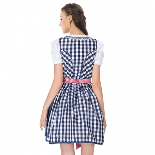 Girl's Oktoberfest Blue Grid Square Neckline Midi Dress Costume N18242