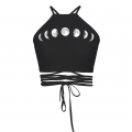 Sexy Crescent Moon Printed Strappy Bustier Eclipse Clubwear Halter Crop Top N18232