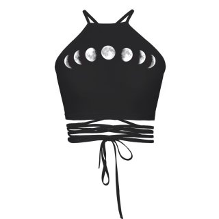 Sexy Crescent Moon Printed Strappy Bustier Eclipse Clubwear Halter Crop Top N18232