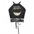 Sexy Women's Mystery Smile Printed Strappy Bustier Clubwear Halter Crop Top N18230
