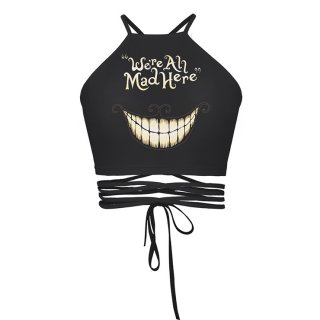 Sexy Women's Mystery Smile Printed Strappy Bustier Clubwear Halter Crop Top N18230