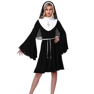 Women's Short Nun Adult Halloween Midi Dress Drama Theatrical Costume N18199