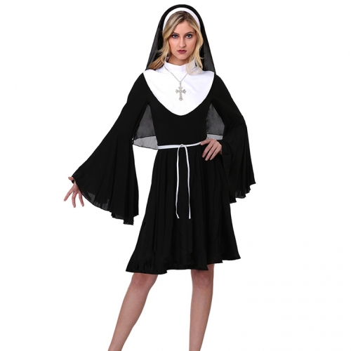Women's Short Nun Adult Halloween Midi Dress Drama Theatrical Costume N18199
