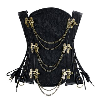 Vintage Black Jacquard Steel Boned Underbust Corset N10871