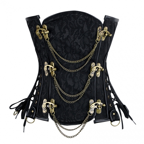 Vintage Black Jacquard Steel Boned Underbust Corset N10871