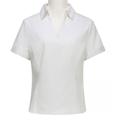 White Cotton V-Neck Women's Blouse N18190