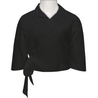 Black Cotton Cross Round Neck Women's Elegant Blouse N18185