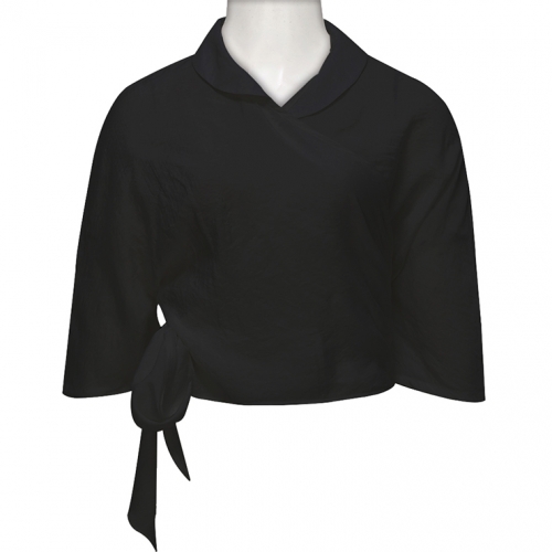 Black Cotton Cross Round Neck Women's Elegant Blouse N18185