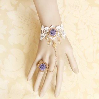 Vintage White Floral Lace Wristband Rose Bracelet with Ring J18092