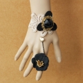 Retro Creamy White Wristband Black Rose Embellished Bracelet with Ring J18085