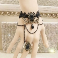 Gothic Black Wristband Gem Bronze Embellished Bracelet with Ring J18077