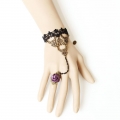 Gothic Wristband Bronze Purple Rose Embellished Bracelet with Ring J18058