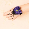 Gothic Wristband Black Lace Purple Flowers Embellished Bracelet with Ring J18056