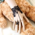 Gothic Wristband Black Lace Embellished Bracelet with Ring J18054