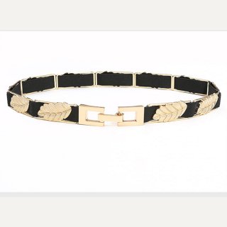 Fashion All-match Gold Alloy Leaf Elastic Thin Waist Belt N17938