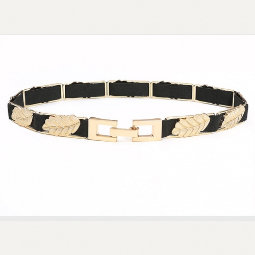 Fashion All-match Gold Alloy Leaf Elastic Thin Waist Belt N17938