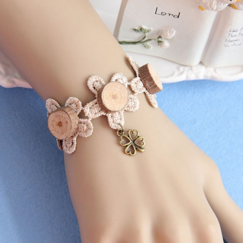 Vintage Flower Wristband Round Wood Embellishment Bracelet J17927