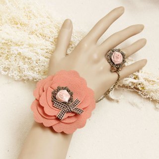 Vintage Braiding Wristband Elegant Flower Embellishment Bracelet with Ring J17889