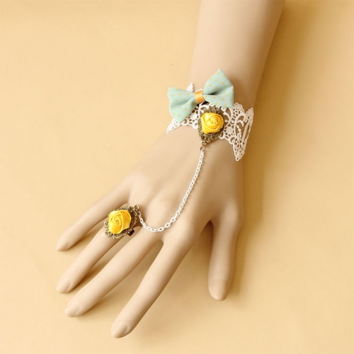 Vintage Lace Wristband Bowknot Embellishment Bracelet with Ring J17860