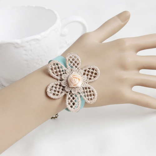 Gothic Blue Wristband Floral Embellishment Bracelet J17805