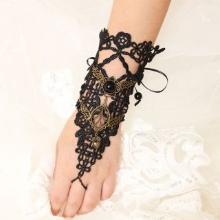 Gothic Black Floral Lace Long Wristband Victorian Flower Embellishment Bracelet J17790