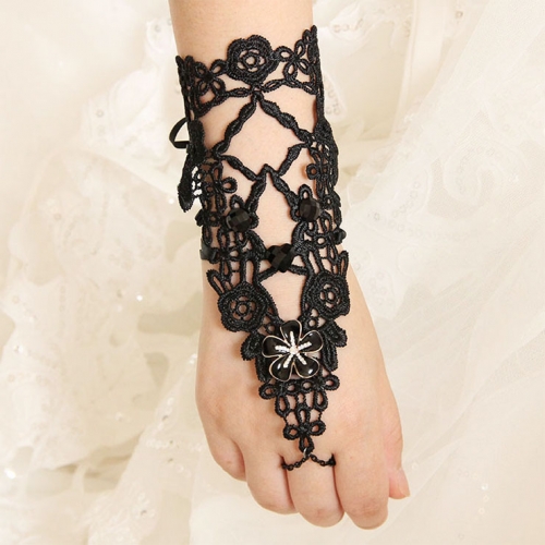 Gothic Black Lace Long Wristband Victorian Flower Embellishment Bracelet J17785