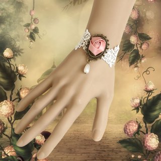 Retro White Gothic Lace Wristband Floral Embellishment Bracelet J17792