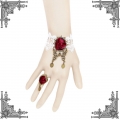 Retro White Lace Wristband Victorian Red Rose Embellishment Bracelet with Ring J17779