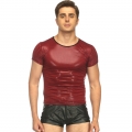 Men's Sexy Red Short Sleeve Tight Clubwear Shirt N17732