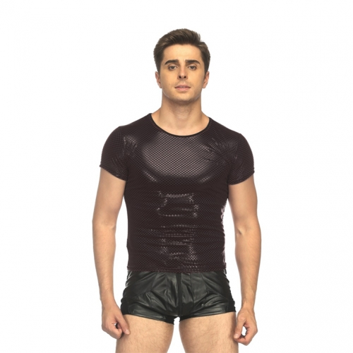 Men's Sexy Black Short Sleeve Tight Clubwear Shirt N17731