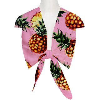 Sexy Pineapple Print Short Sleeve Deep V Neck Lace-up Crop Top N17728