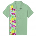 Green Flamingo Print Male Fifties Bowling Shirt N17724