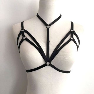 Sexy Black Halter Hollow Out Strappy Bandage Bra Top Temptation Lingerie N17590