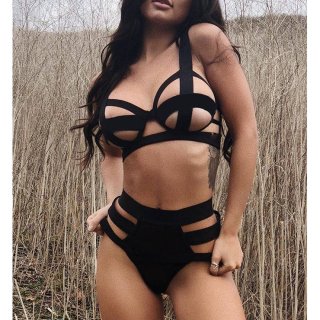 Sexy Cut Out Elastic Bandage Plus Size Bra and Panty Lingerie Set N17483