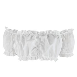 Sexy White Organza Off Shoulder Ruched Ruffled Crop Top N17456