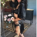 Fashion Black Half Sleeve Lace Trim Satin Nightgown Sleepwear Robe with G-string N17452