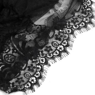 Fashion Black Long Sleeve Lace Trim Mesh Nightgown Sleepwear Robe with G-string N17354