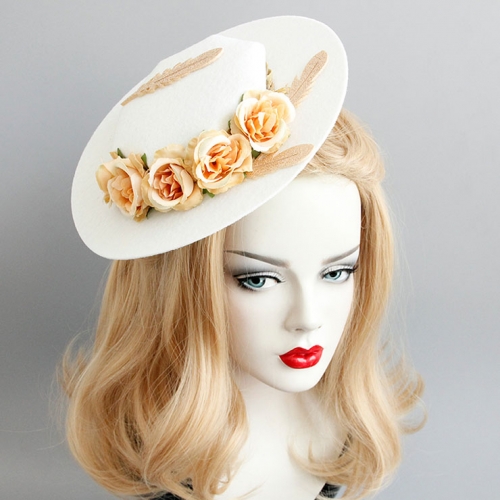 Elegant Charming Beige Flower and Feather Net Hair Clip Hat J17270