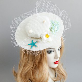Elegant Charming White Flower Net Hair Clip Hat J17269