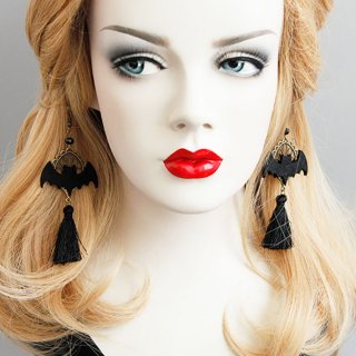 Retro Lovely Black Bat Tassel Bead Alloy Metal Earrings J17268