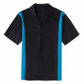Fashion Black Splicing Panel Casual Fifties Bowling Shirt with Pocket N17186