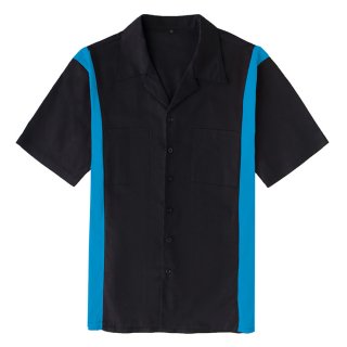Fashion Black Splicing Panel Casual Fifties Bowling Shirt with Pocket N17186