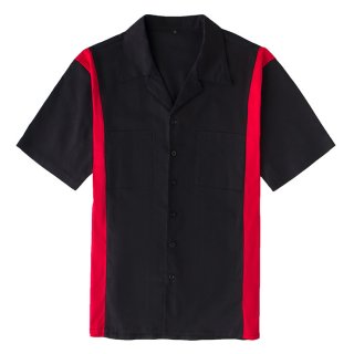 Fashion Black Splicing Panel Casual Fifties Bowling Shirt with Pocket N17184