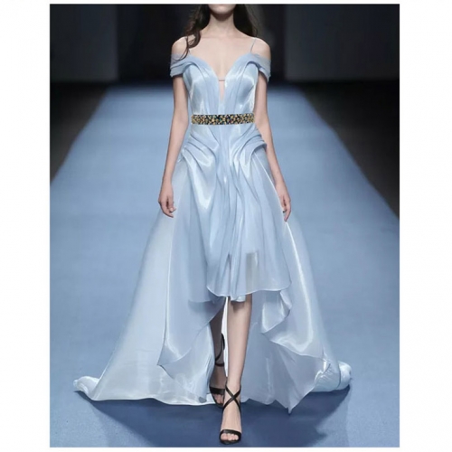 Women's Fashion Champagne Crystal Beaded Elastic Thin Waist Belt N17029