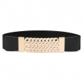 Women's Fashion Black Faux Leather Hollow Out Metal Elastic Waist Belt N16939