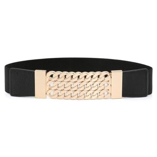 Women's Fashion Black Faux Leather Hollow Out Metal Elastic Waist Belt N16939