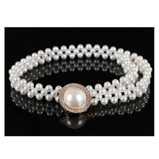 Women's Fashion White Simulated Pearl Skinny Thin Waist Belt N16938