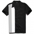Fashion Black Splicing Panel Beer Shirt Casual Fifties Bowling Shirt with Pocket N16753