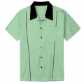 Fashion Green Male Splicing Pocket Beer Shirt Casual Fifties Bowling Shirt N16752