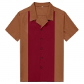 Fashion Brown/Red Male Splicing Beer Shirt Casual Fifties Bowling Shirt N16720